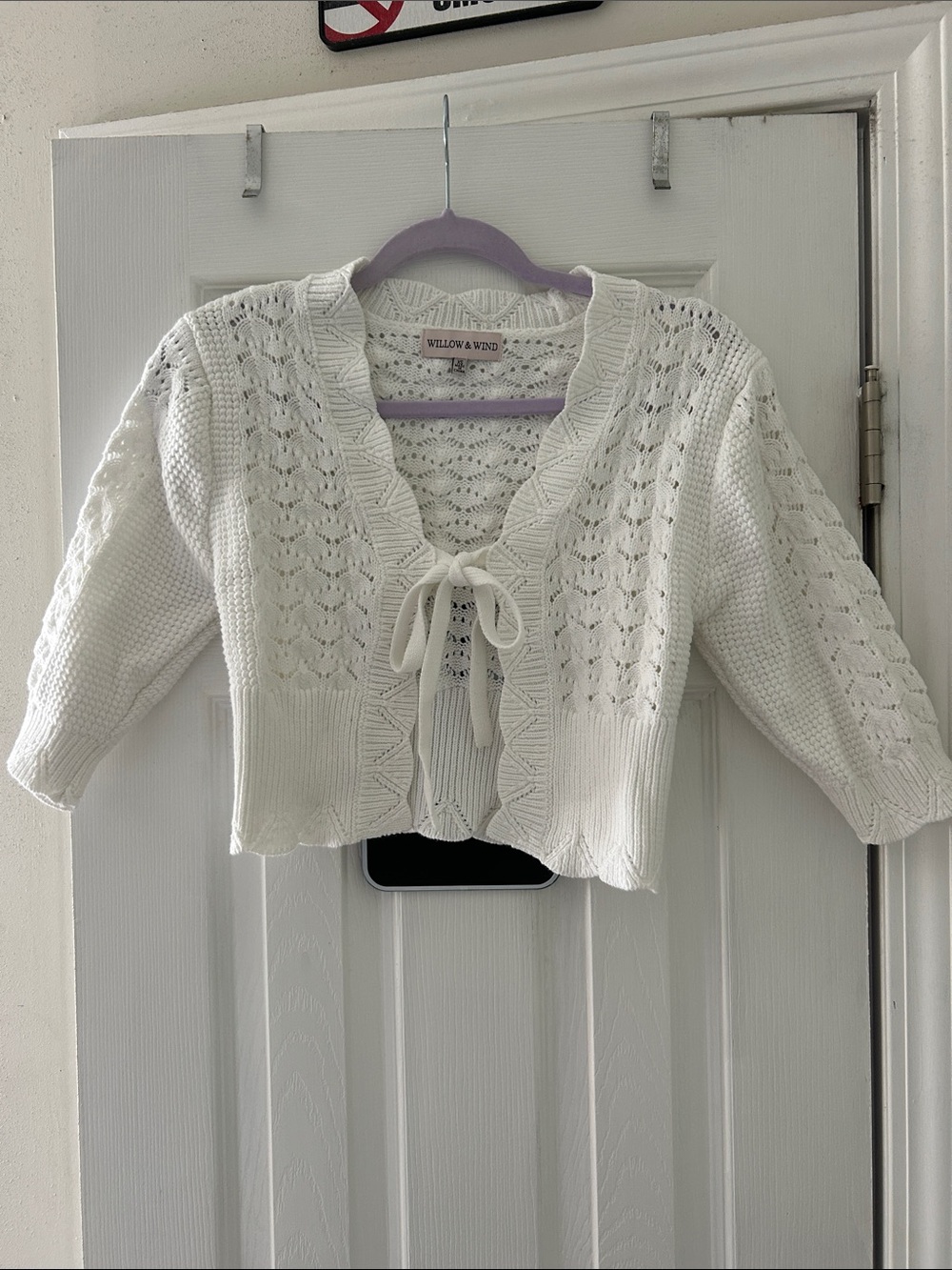 Willow & Wind White Tie-Front Knit Cardigan